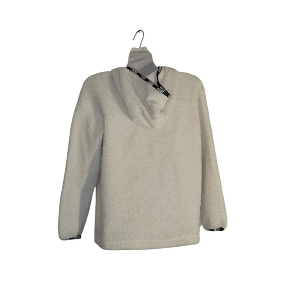 Justice Girls White Sherpa Hoodie w/Black Justice Trim sz 14/16 Kangaroo Pocket
